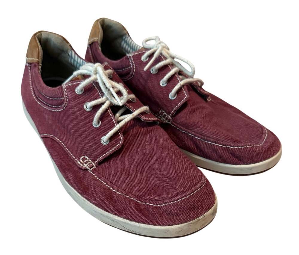 Clarks Norwin Vibe Burgundy Canvas Derby Boat Shoes Sneakers Men's Size 13